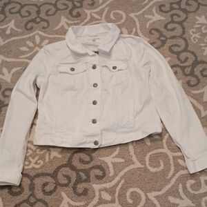 LOFT White Cropped Button-Front Denim Jacket
